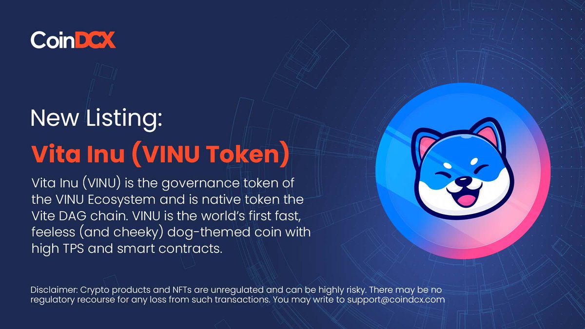 CoinDCX's tweet photo. It’s here, the most anticipated coin for #CryptoTwitter. 🤩
$VINU (@VitaInuCoin) is now listed on the CoinDCX Pro app for you to start trading. https://t.co/71lOY4Oo9l