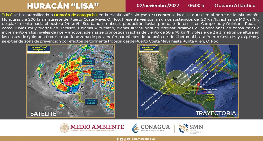 Huracán "Lisa" evoluciona a categoría 1