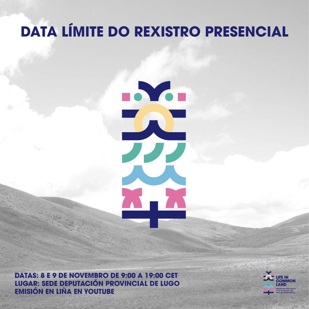 ⚠️ O prazo para inscribirse no congreso final do <a href="/lifecommonland/">Life in Common Land</a> remata mañá, 3 de novembro, ás 12.00 horas

Rexistro gratuíto. Non perdas esta oportunidade!

🖊️ lifeincommonland.eu/noticia/abiert…
