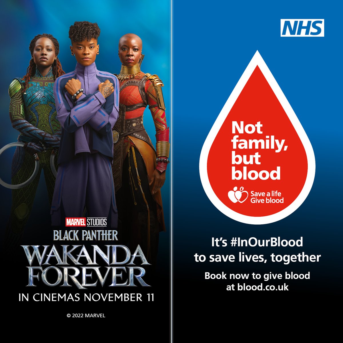 More Black blood donors are urgently needed to help treat conditions like sickle cell. @NHSBT has teamed up with @MarvelUK ahead of the release of Black Panther: #WakandaForever to encourage more donors to #GiveBlood. Book now: blood.co.uk #InOurBlood