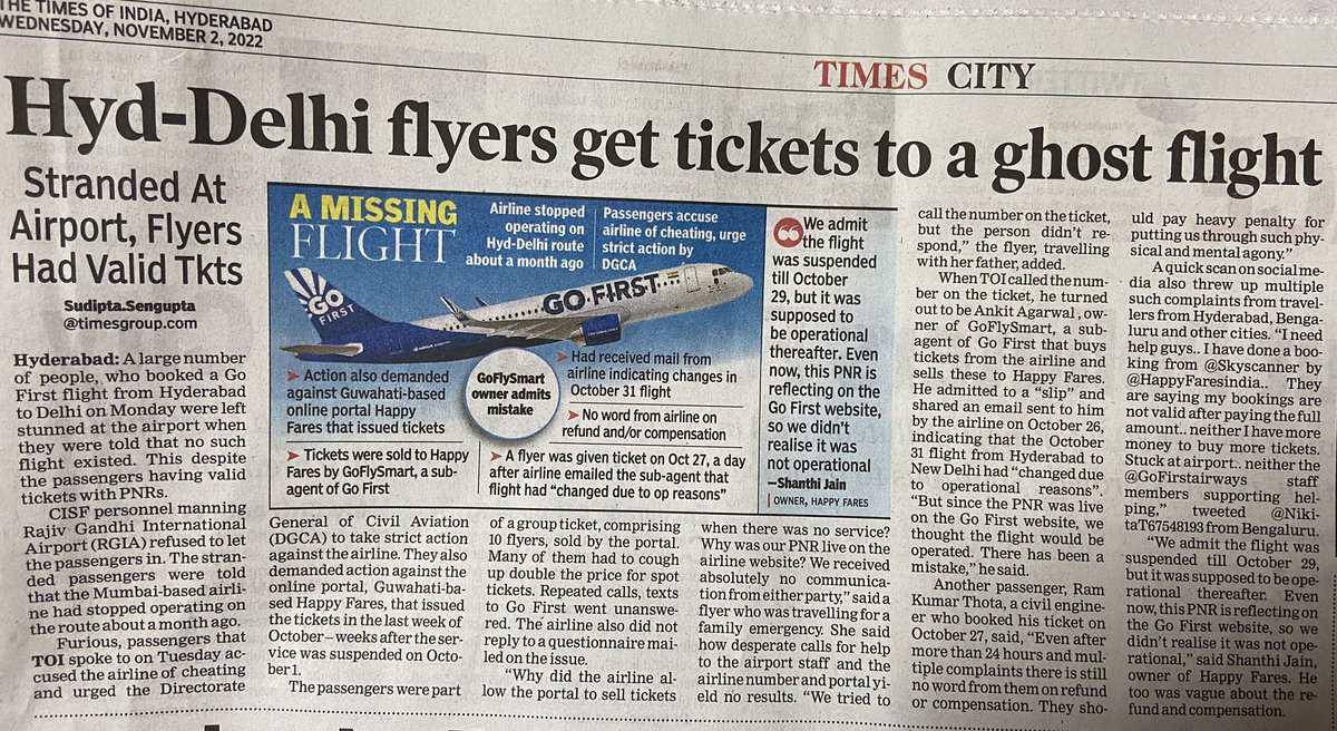 ehteshamhaq's tweet photo. @M_gupta11 @HappyFaresindia @pmo @JM_Scindia @JM_Scindia @Officejmscindia Pls help get refunds of the ghost flight booking that @GoFirstairways @HappyFaresindia took while there’s no such flight for last one month already. They’re not responding to messages/calls. #GoFirst #HappyFares #Airline #AirlineScam https://t.co/ZHLA0ycO5p