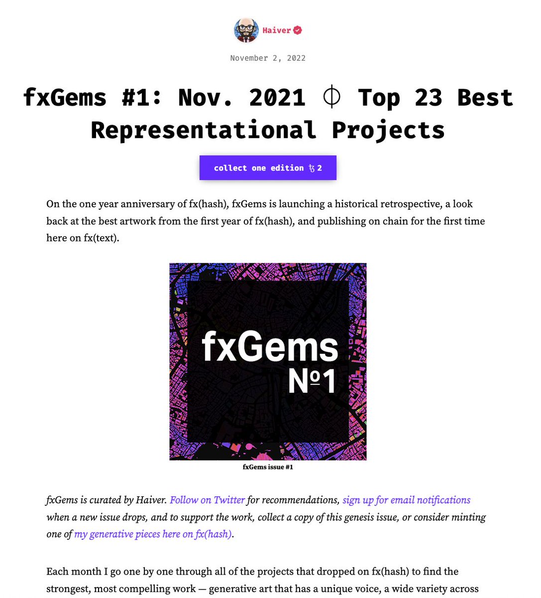 This week is the one year anniversary of fx(hash), and to celebrate fxGems is launching a historical retrospective, and publishing it on chain.

So come join me as we look back at some of the best artwork from the first year of fx(hash).

Link👇