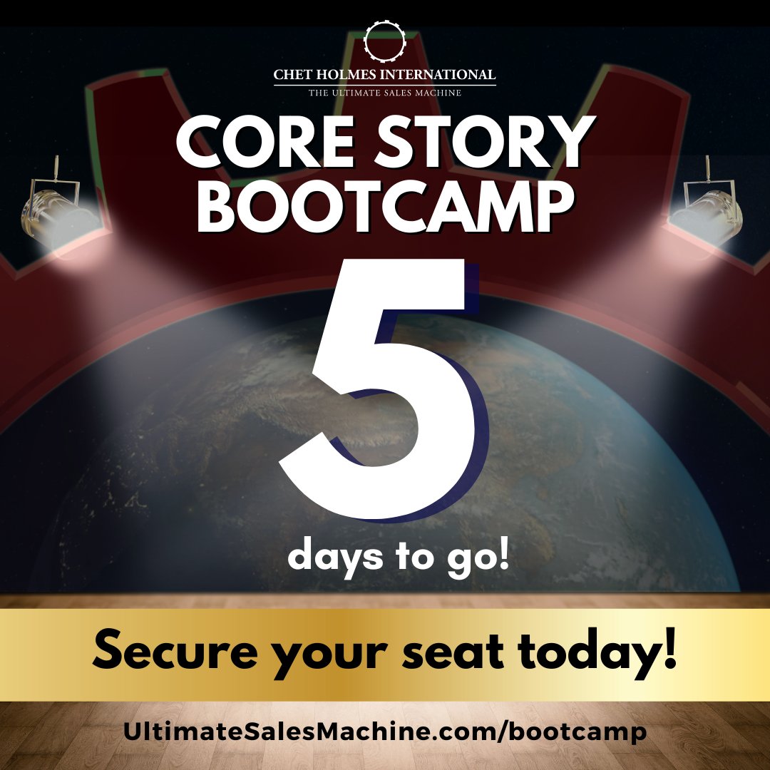 🖐️ Five more days to get into the CORE STORY BOOTCAMP!

Want to be our next success story?

Join our Core Story Bootcamp and learn how to book more appointments and win more sales!👍

Grab your seat here: ultimatesalesmachine.com/bootcamp
