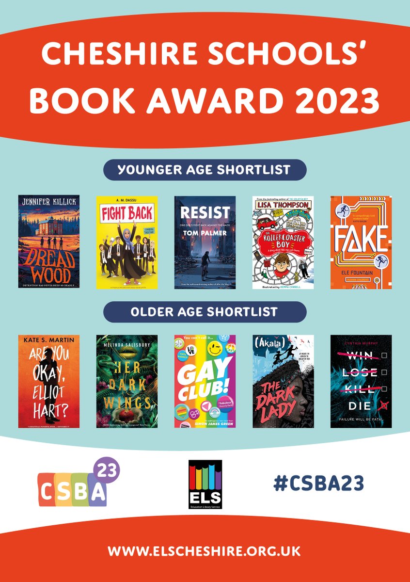 CheshireELS's tweet photo. We're thrilled to announce the shortlist for the #CheshireSchoolsBookAward2023! Congratulations to @JenniferKillick, @a_reflective, @tompalmerauthor, @lthompsonwrites, @EleFountain, @katemartin100, @MESalisbury, @simonjamesgreen, @akalamusic & @CynthiaMurphy! #CSBA23 https://t.co/pAYn1zgd6S