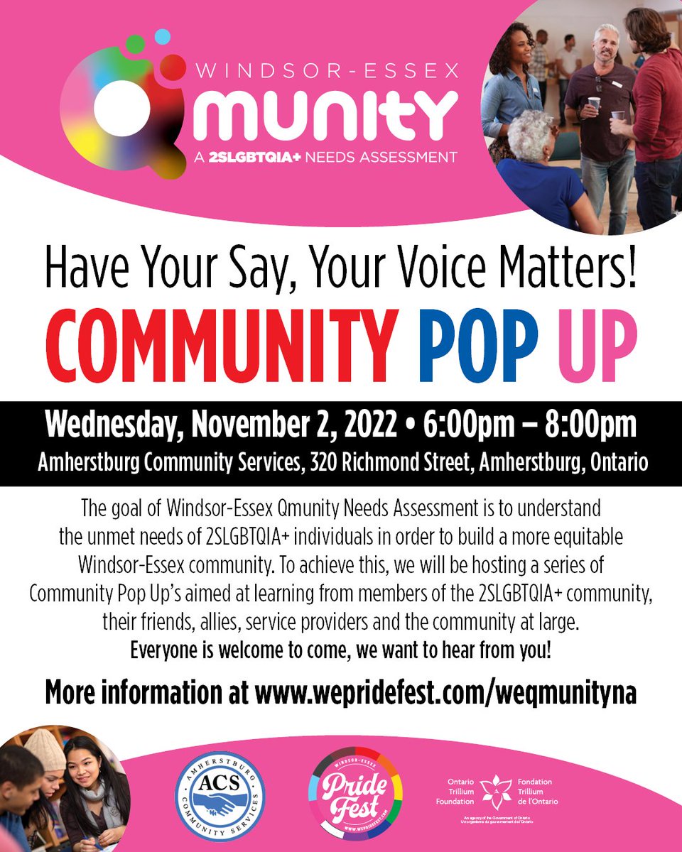 Hey Amherstburg, hope to the 2SLGBTQIA+ community and supporters come out this event tonight, we want to hear from you!

#amherstburg #amherstburgontario #yqg <a href="/RTT_Amherstburg/">River Town Times</a> <a href="/WEPridefest/">Windsor-Essex Pride Fest</a> <a href="/VisitAmherstbrg/">Visit Amherstburg</a> <a href="/ACSAmherstburg/">ACS Amherstburg</a> <a href="/aburgchamber/">Amherstburg Chamber</a> <a href="/Aburg_TownHall/">Town of Amherstburg</a>  <a href="/echo_ron/">Amherstburg Echo</a>
