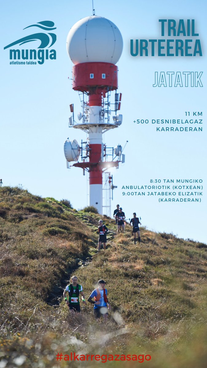 MAT_atletismo's tweet photo. Domekan, Azaroak 6, Trail urteerea eingo dogu Jatatik. Maila erdi-altuko urteerea da eta prestatuta etortea komeni da. 8:30tan Mungiko Anbulatoriotik urtengo gara kotxean eta 9:00tan Jatabeko elizatik korrikan.
Bazatoz?

#alkarregazasago https://t.co/HNeySAFLcw