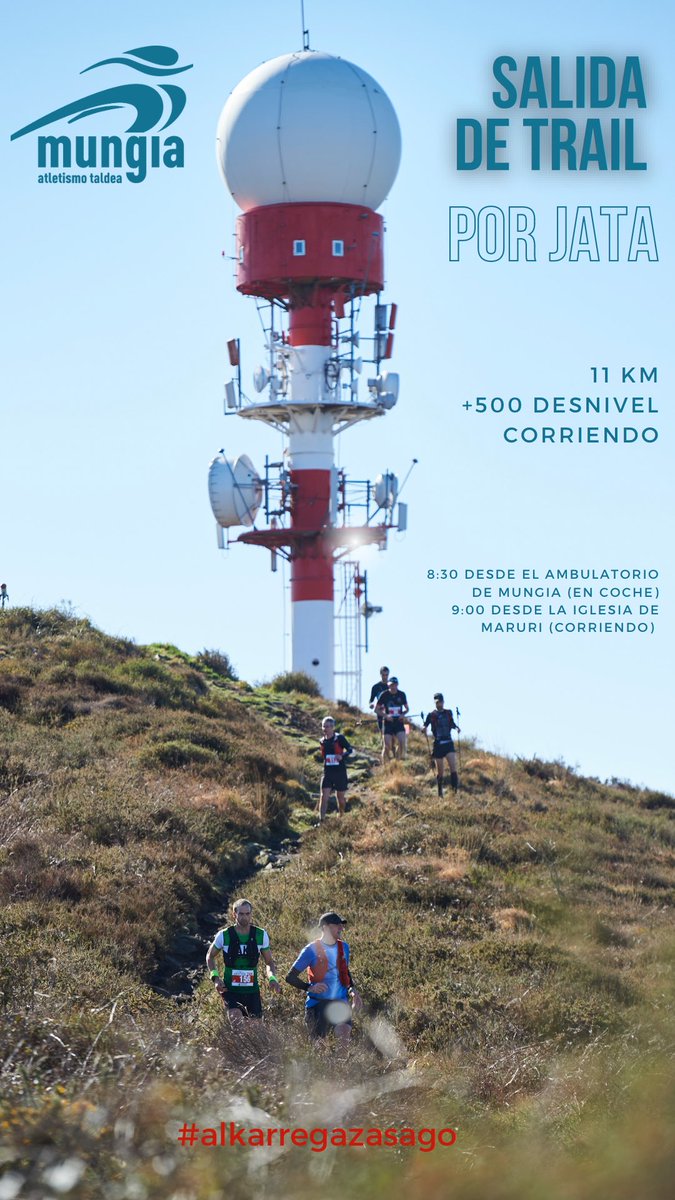 MAT_atletismo's tweet photo. El domingo, 6 de Noviembre, haremos una salida de Trail por Jata. Será una salida de nivel medio-alto por lo que conviene venir preparado. Saldremos a las 8:30 del ambulatorio de Mungia en coche y a las 9:00 de la iglesia de Maruri corriendo.
Vienes?

#alkarregazasago https://t.co/7nHjZU0SNS