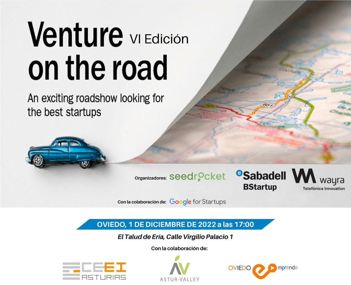 🚙 VI Edición del #VentureOnTheRoad 🚙
Si tienes un proyecto tecnológico innovador en 📍Asturias y buscas #inversión, ¡esta es tu oportunidad!
Fecha límite de inscripción 21/11📝
 +Info en 🔗 seedrocket.com/vi-venture-on-…
