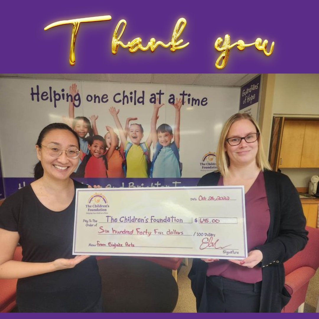 A big thank you to BigLake Arts for their generous donation. 
These funds were raised at their impact concert during their 2022 summer festival which included performances by:
Ensemble Made In Canada
And The Cape
Together we are Helping One Child at a Time!💜💛