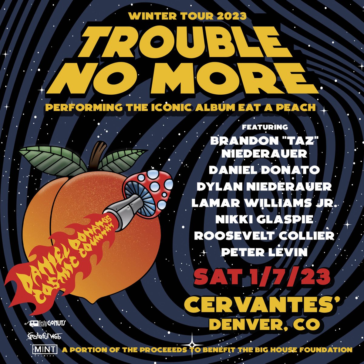 JUST ANNOUNCED! Trouble No More takes Colorado in Jan 2023 with stops at @BoulderTheater on Fri, Jan 6 and @CervantesDenver on Sat, Jan 7!! 🍑 🎟 Boulder: bit.ly/3WorKzH (Password: EATAPEACH) 🎟 Denver: bit.ly/TroubleCervs (Password: STAYTUNED)