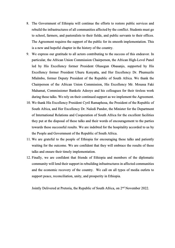 Samuel M. Gebru (@smgebru) on Twitter photo Here is the text of the statement read out by <a href="/RedwanHussien/">Redwan Hussien</a> and <a href="/reda_getachew/">Getachew K Reda</a>. This is the joint statement, not the full agreement. #Ethiopia #Tigray Here is the text of the statement read out by <a href="/RedwanHussien/">Redwan Hussien</a> and <a href="/reda_getachew/">Getachew K Reda</a>. This is the joint statement, not the full agreement. #Ethiopia #Tigray