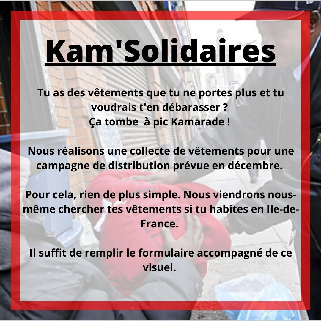 kamunity_'s tweet photo. L’hiver 2022 s’annonce rude kamarades 🥶

C’est pourquoi nous passerons bientôt chez vous pour une collecte de vêtements.

Pour toutes les personnes intéressées, veuillez remplir ce formulaire 👉https://t.co/1aYw98l1u9 https://t.co/vcqiuW239y