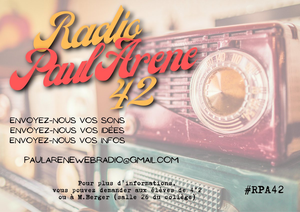 Radio Paul Arène 🎼🎶🎙️ : la radio des élèves de la #CitéScolairePaulArène de #Sisteron à l'initiative d'Aurélien Berger, enseignant d'histoire-géo.
Plus d'infos et le lien vers la #Webradio  ainsi que le compte #Instagram  associé ci-dessous 
👇👇👇
lyc-arene.ac-aix-marseille.fr/spip/spip.php?…