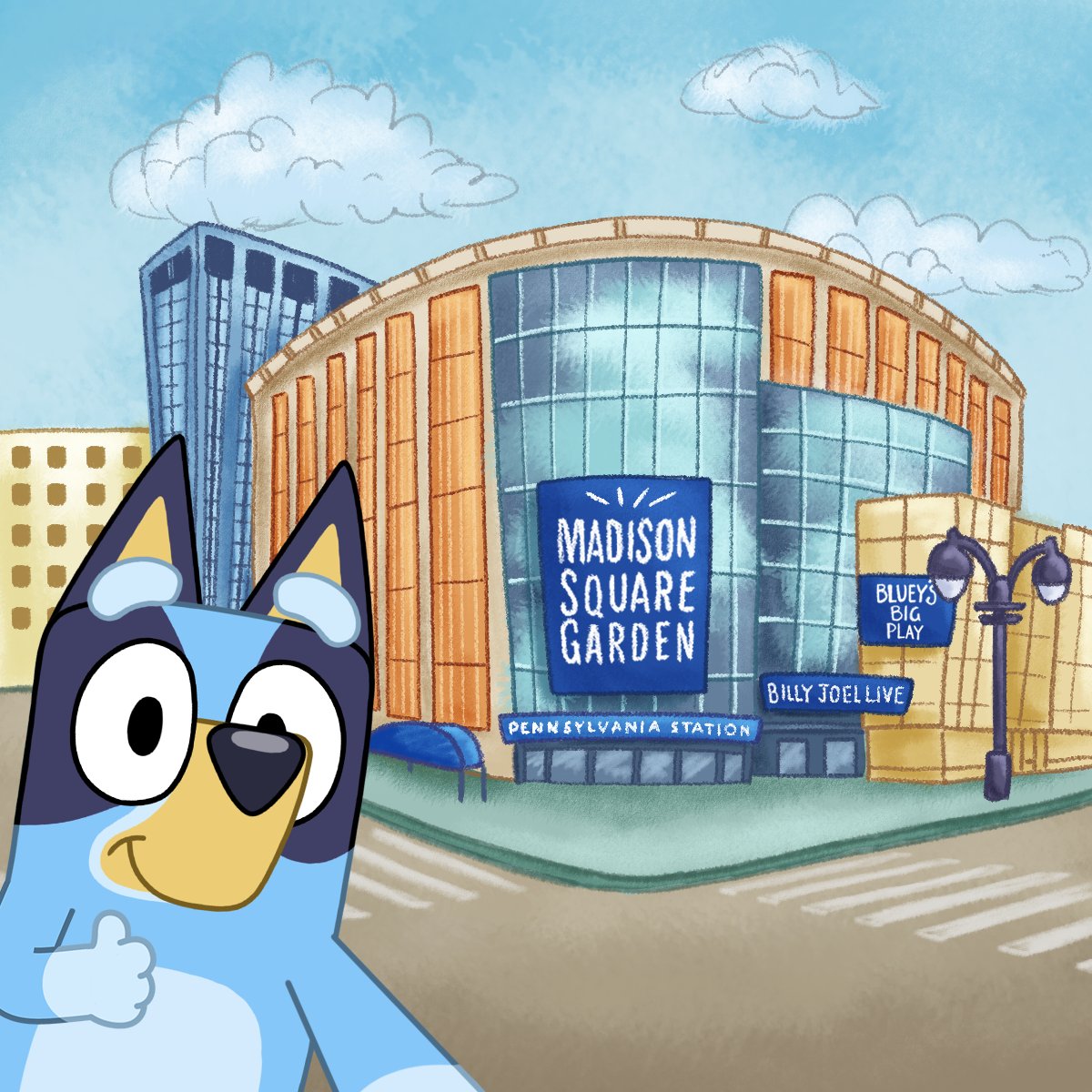 📸 Say cheese (and crackers)! Follow along with Bluey's very own New York adventure.  Bluey's Big Play. First stop: Madison Square Gardens! 🗽🍎 events.bluey.tv