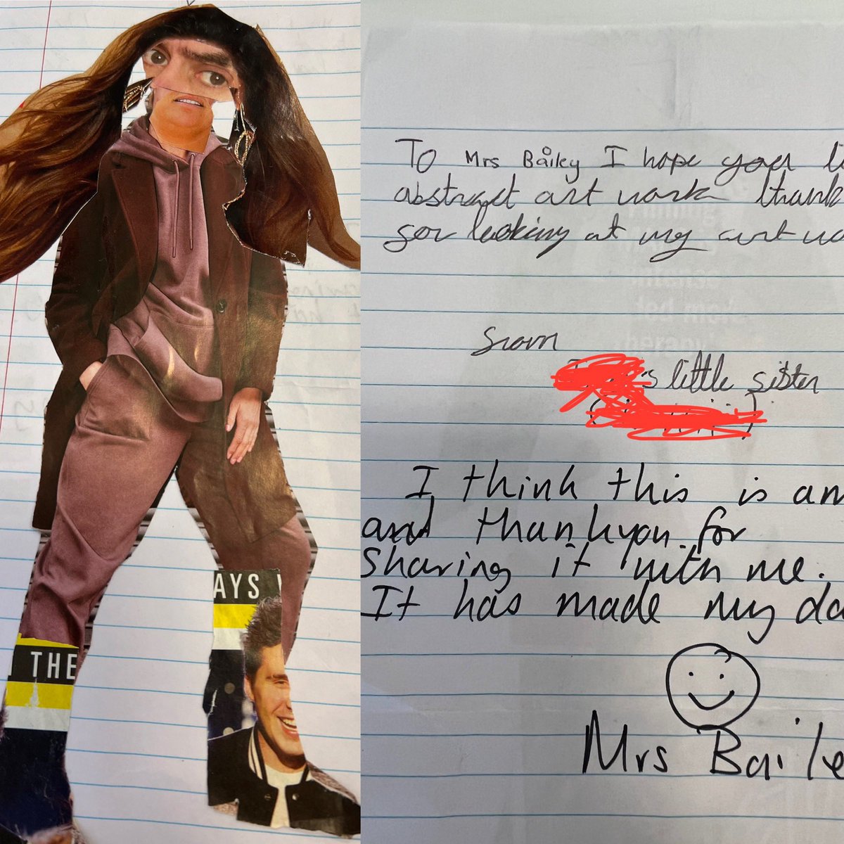Absolutely loved getting this from one of my students today, her primary sch sibling had attempted the year 8 art  homework and asked for my feedback! #EducationWithCharacter <a href="/TCAPoole/">The Cornerstone Academy Poole</a> <a href="/NPitmanRE/">N Pitman</a> <a href="/HannahTandL/">HANNAH TCA</a>