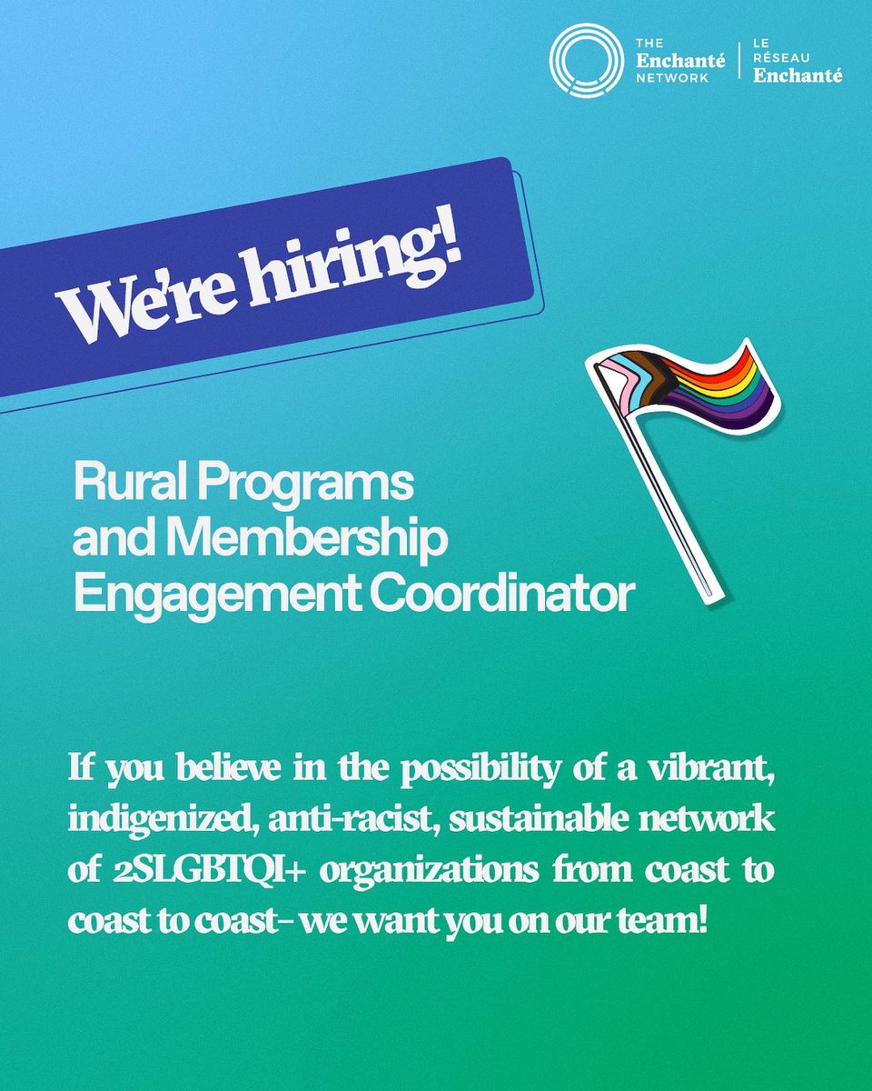 We are looking for a Rural Programs and Membership Engagement Coordinator to join the largest network of #2SLGBTQI+ organizations in Canada! ➡️ To apply, please email your CV and cover letter to applications@enchantenetwork.ca

✨ Learn more: lnkd.in/ecA7gynv
