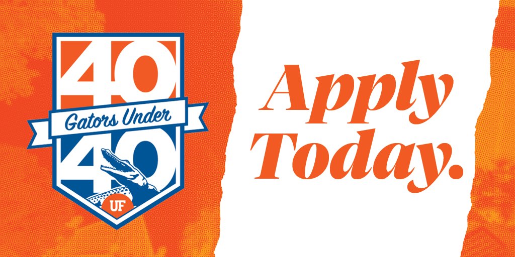 The 40 Gators Under 40 honors outstanding young alumni for their personal, professional, and 
philanthropic achievements. Applications close December 2! Apply today at connect.ufalumni.ufl.edu/events/40gator…