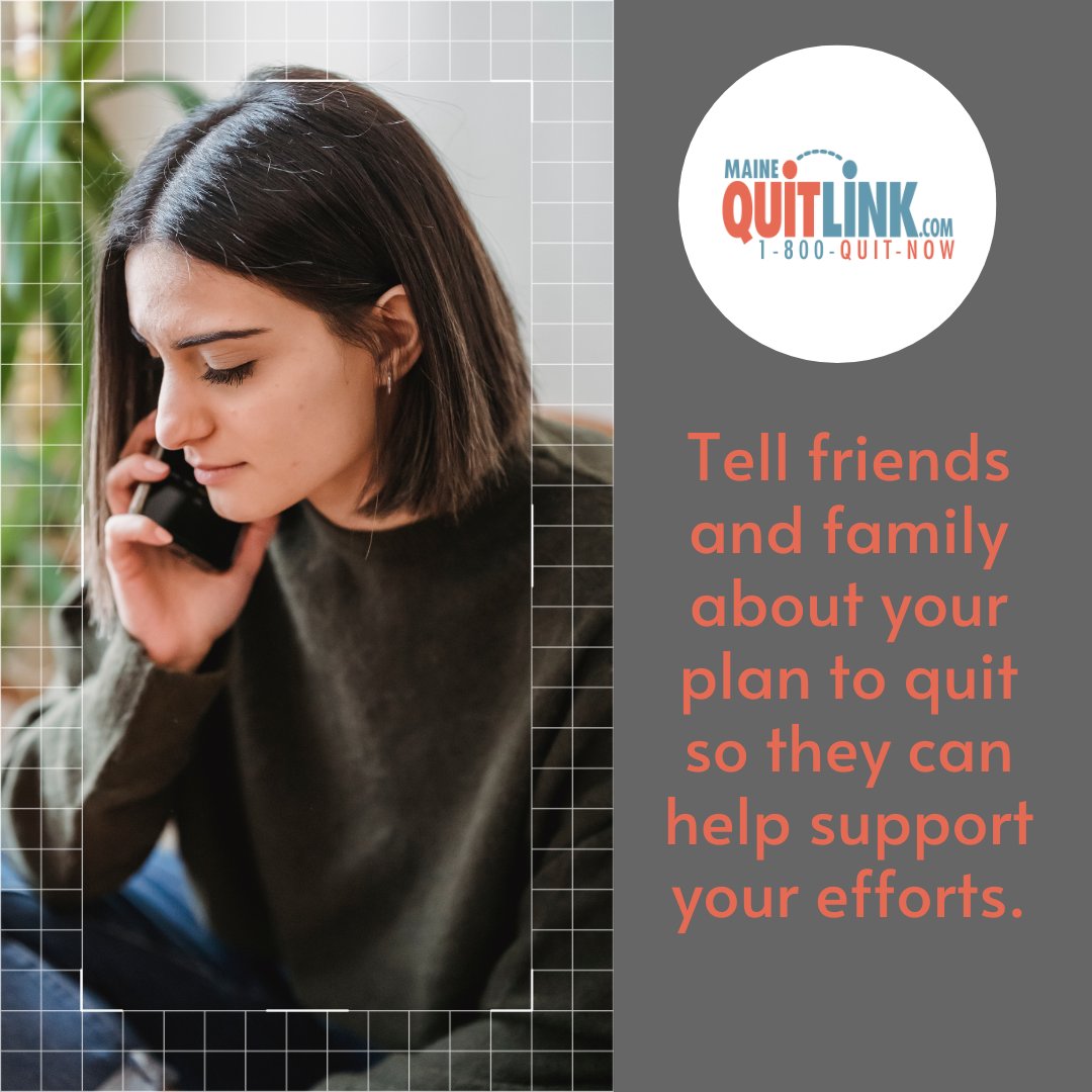 BreatheEasyME's tweet photo. Before you start the process of quitting, there are things that you can do in advance that will help you successfully quit smoking and vaping for good. Build support by talking to trusted friends and family about your plans. #QuitTip https://t.co/0AobtNIxjN