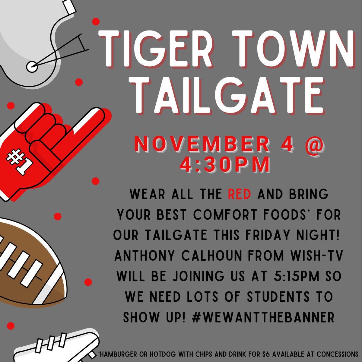 FHS Gridiron Club (@fishersgridiron) on Twitter photo 🚨Tiger fans we need you to show up on Friday‼️ <a href="/ACwishtv/">Anthony Calhoun 📺</a> from @WISH_TV will be joining us at our tailgate and we want to show him just what the Tigers are made of! 💪🏼 Wear head to toe RED to show your Tiger pride! 🔴>🔵 #wewantthebanner #beattheotherschool 🚨Tiger fans we need you to show up on Friday‼️ <a href="/ACwishtv/">Anthony Calhoun 📺</a> from @WISH_TV will be joining us at our tailgate and we want to show him just what the Tigers are made of! 💪🏼 Wear head to toe RED to show your Tiger pride! 🔴>🔵 #wewantthebanner #beattheotherschool