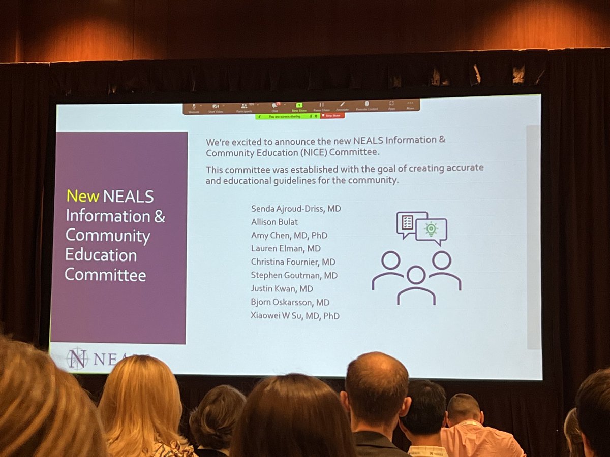 AndreaBackman05's tweet photo. Excited to see the new ⁦@NEALSConsortium⁩ (NICE Committee) created to expand DEI in #ALS clinical trials with a terrific group, including ⁦@LesTurnerALS⁩ Center ⁦@NorthwesternMed⁩’s clinic director, Dr. Senda Ajroud-Driss. #NEALS22. https://t.co/kUWMqwqqIL