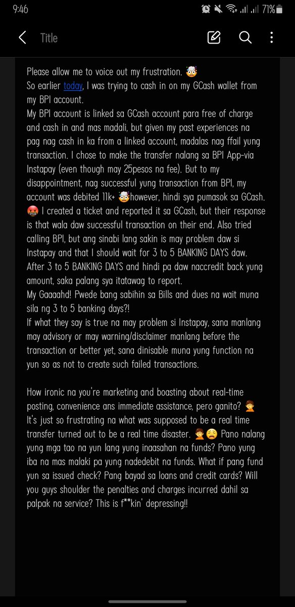 itsjoycesaints's tweet photo. Ano na @TalktoBPI @Instapay @gcashofficial?
Galaw galaw naman dyan. 🤯😤👎

#BPI
#Instapay
#GCash https://t.co/JKgQ48tiN7