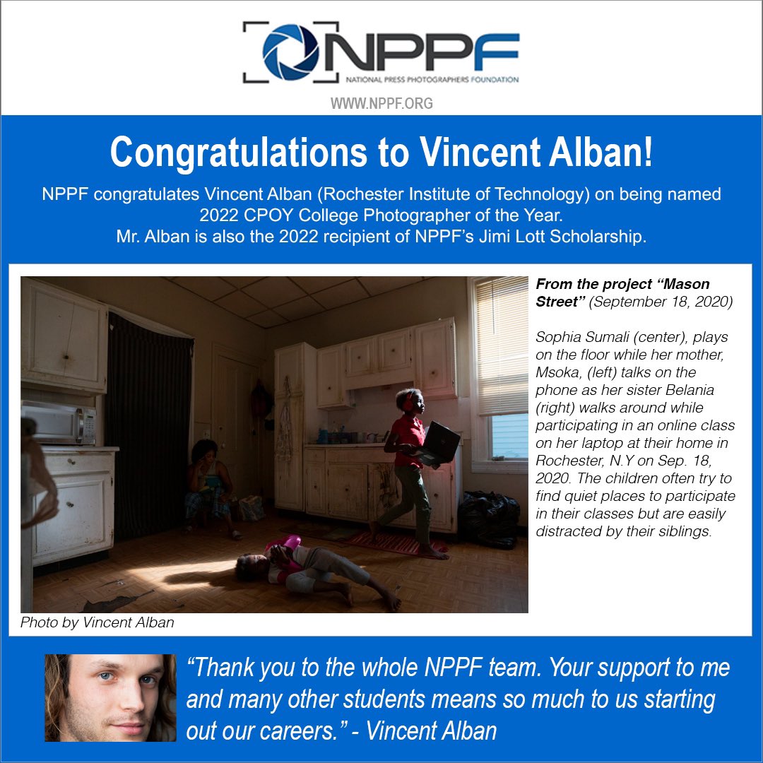 NPPF congratulates Vincent Alban on being named the 2022 CPOY College Photographer of the Year. Mr. Alban is also the recipient of NPPF’s 2022 Jimi Lott Scholarship: nppf.org/scholarship-wi… #Photojournalism #NPPFscholars