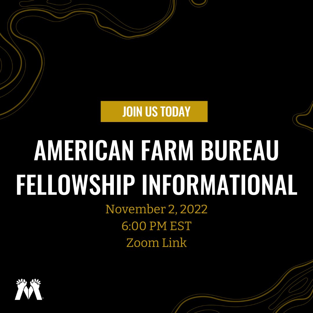 American Farm Bureau Federation® is excited to offer a fellowship program for MANRRS student members to attend its national leadership conference! Join MANRRS tonight, November 2nd, at 6:00 PM EST for more details on this amazing opportunity. 

Link: hubs.ly/Q01rf6b90