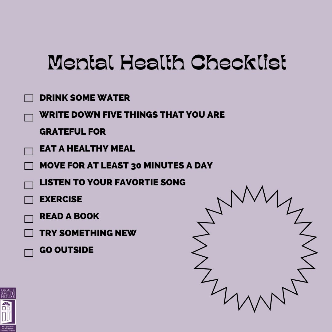 It's #nationalstressawarenessday

We wanted to share our checklist with you to help you learn some stress reducing tips to make your day a little bit easier! 💜

#wisdomwednesday #domesticviolence #domesticviolenceawareness #domesticviolencesurvivor #gracesmithhouse