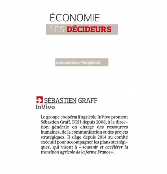 [#NOMINATION] 
<a href="/SebastienGraff/">Sébastien Graff</a>  est nommé directeur général du groupe InVivo en charge des ressources humaines, de la communication et des projets stratégiques qui visent à "soutenir et accélérer la transition agricole de la ferme France" 🌱
#2030byInVivo #OserEnsemble