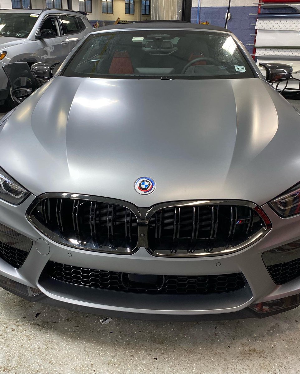 AutoActionNJ's tweet image. This 2023 BMW M8 got a full matte wrap using Llumar film! Looks amazing! #llumarfilms #bmw #autoaction #mattewrap #wrappedcarsonly #kenilworth #llumarwrap