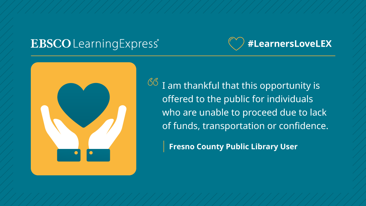 EBSCO's tweet image. Ensure all members of your #library community can achieve their goals. Give them free access to college and career prep resources. #LearnersLoveLEX #EBSCOLEX ebsco.is/3ykNXV5