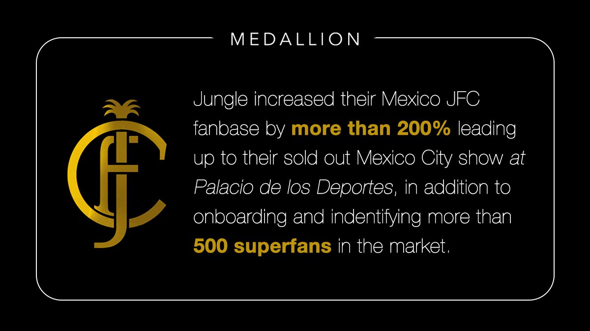 The Jungle x Medallion community playbook – build intentional moments for your fans to engage with ✦
 
We worked with <a href="/jungle4eva/">Jungle</a> to execute their vision for a special fan activation at their sold out Mexico City arena headline for their JFC community 🇲🇽
 
Let’s explore ⇲