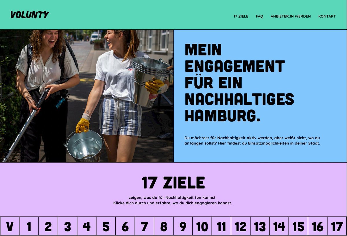 Ab sofort findest du auf volunty.com dein #Ehrenamt für ein nachhaltiges #Hamburg!

Egal für welches der #17Ziele du dich einsetzen möchtest – wir haben zu jedem der #Nachhaltigkeitsziele ein passendes Ehrenamt!

ℹ️ Neue Einträge von Anbieter:innen sind willkommen!
