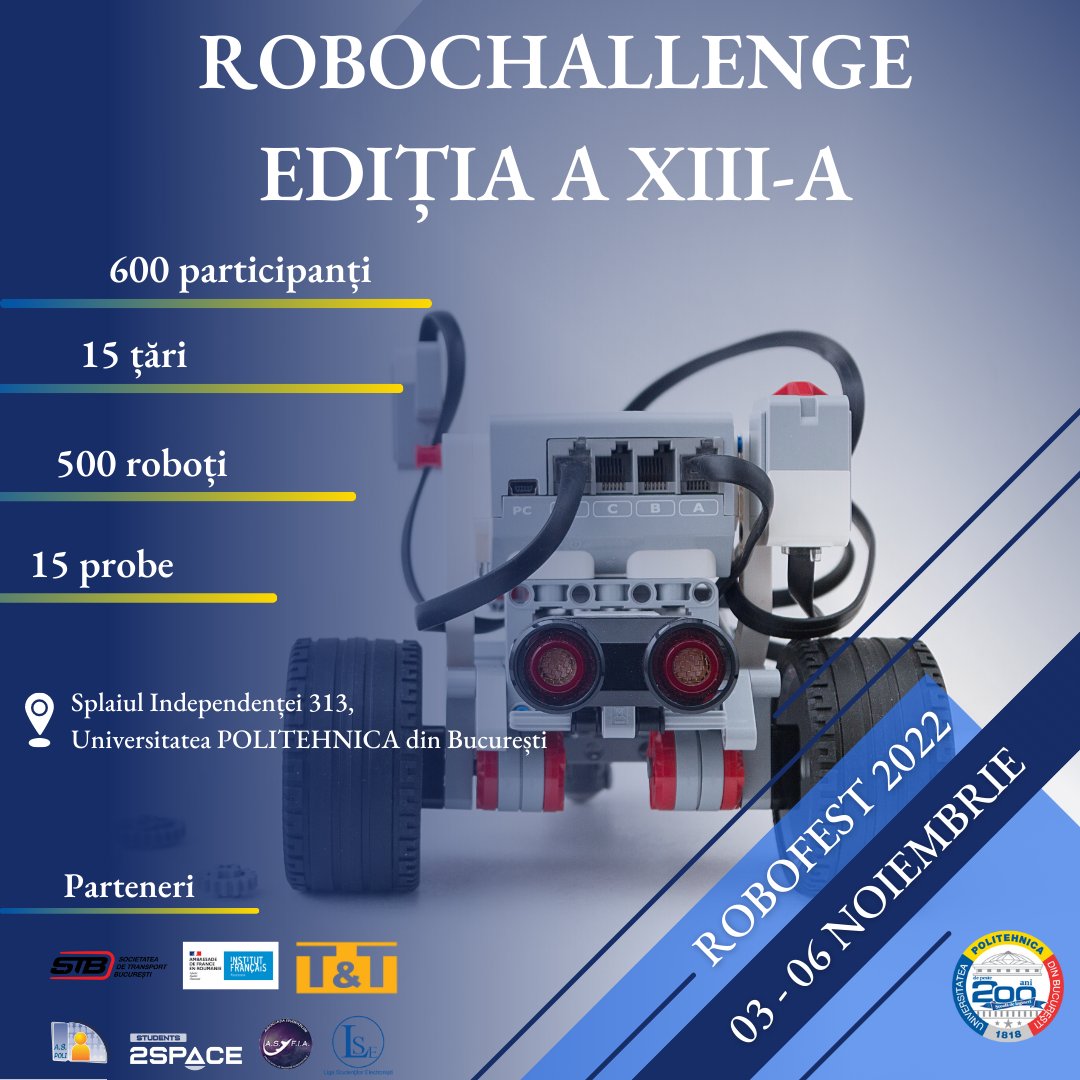 upb1818's tweet photo. ROBOFEST 2022 - cel mai mare 𝒇𝒆𝒔𝒕𝒊𝒗𝒂𝒍 dedicat 𝐭𝐞𝐡𝐧𝐨𝐥𝐨𝐠𝐢𝐞𝐢 din Europa are loc la #UPB!
În cadrul evenimentului se vor desfășura 2 competiții: 𝑹𝑶𝑩𝑶𝑪𝑯𝑨𝑳𝑳𝑬𝑵𝑮𝑬 și 𝑸𝑼𝑩𝑬2𝑺𝑷𝑨𝑪𝑬 🚀
📣 03-06 Noiembrie 2022
#StudentUPB #ElevUPB #UPBOficial https://t.co/0fm6AqRZJ2