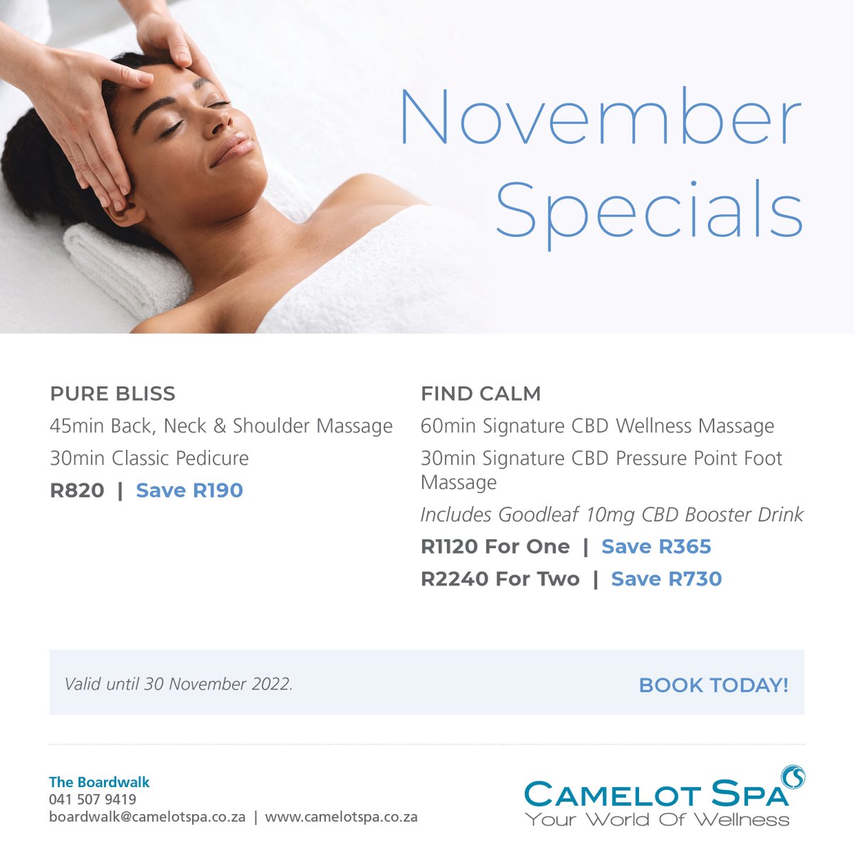 Treat yourself! 💆‍♀️
This month, indulge at Camelot Spa with our November specials. Book now: bit.ly/3h4b4gS