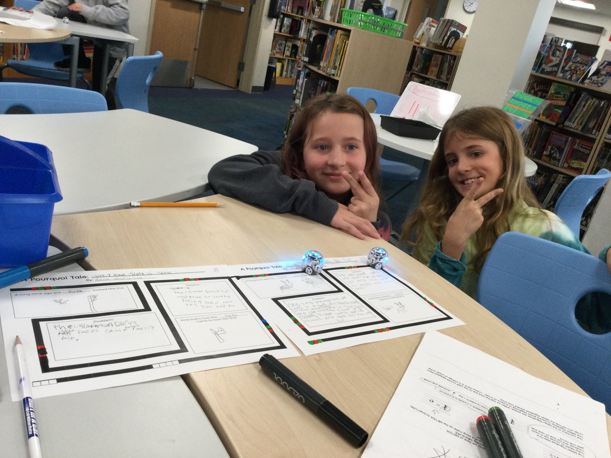 JkLibrarian's tweet photo. After reading Iroquois Pourquoi tales, fourth graders wrote their own and coded @Ozobot to reenact the story. 
@BataviaJK #JKWay https://t.co/9r6PeMUWOG