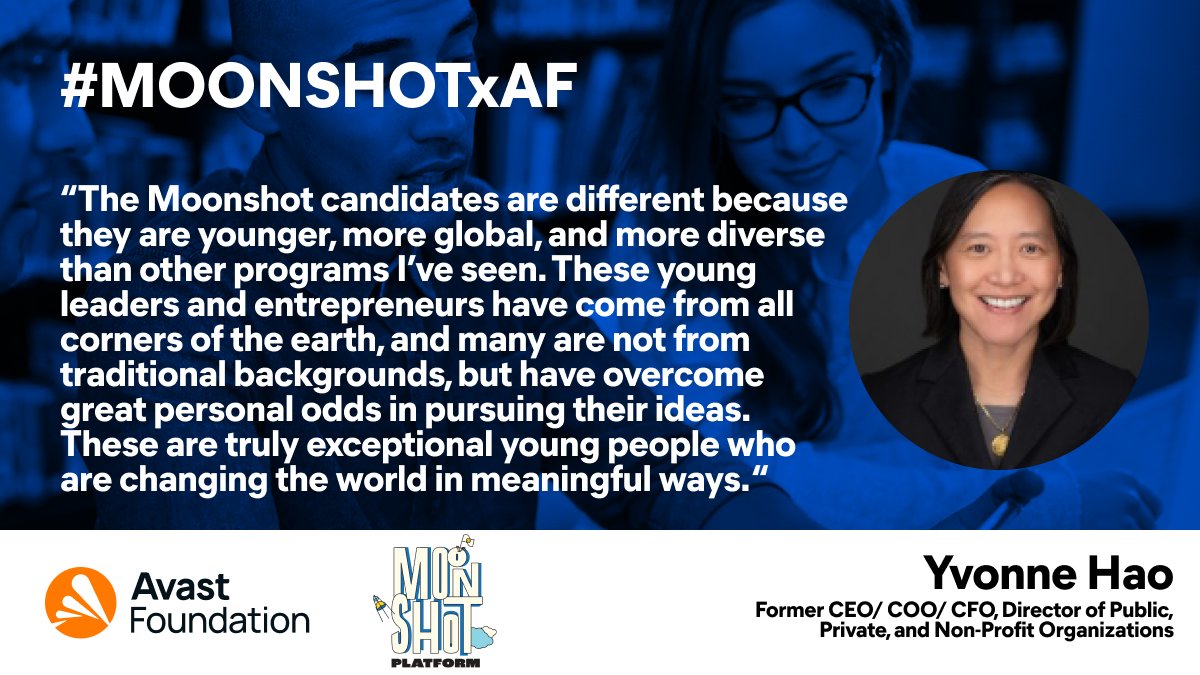 Avast Foundation (@avastfoundation) on Twitter photo Judging entries for <a href="/MoonshotPlatf/">Moonshot Platform</a> prizes is a task not to be taken lightly. The responsibility is awesome. Yvonne Hao has the right credentials and has been looking at the entries by future changemakers to the Moonshot Platform’s “Be a Moonshotter” initiative. Judging entries for <a href="/MoonshotPlatf/">Moonshot Platform</a> prizes is a task not to be taken lightly. The responsibility is awesome. Yvonne Hao has the right credentials and has been looking at the entries by future changemakers to the Moonshot Platform’s “Be a Moonshotter” initiative.