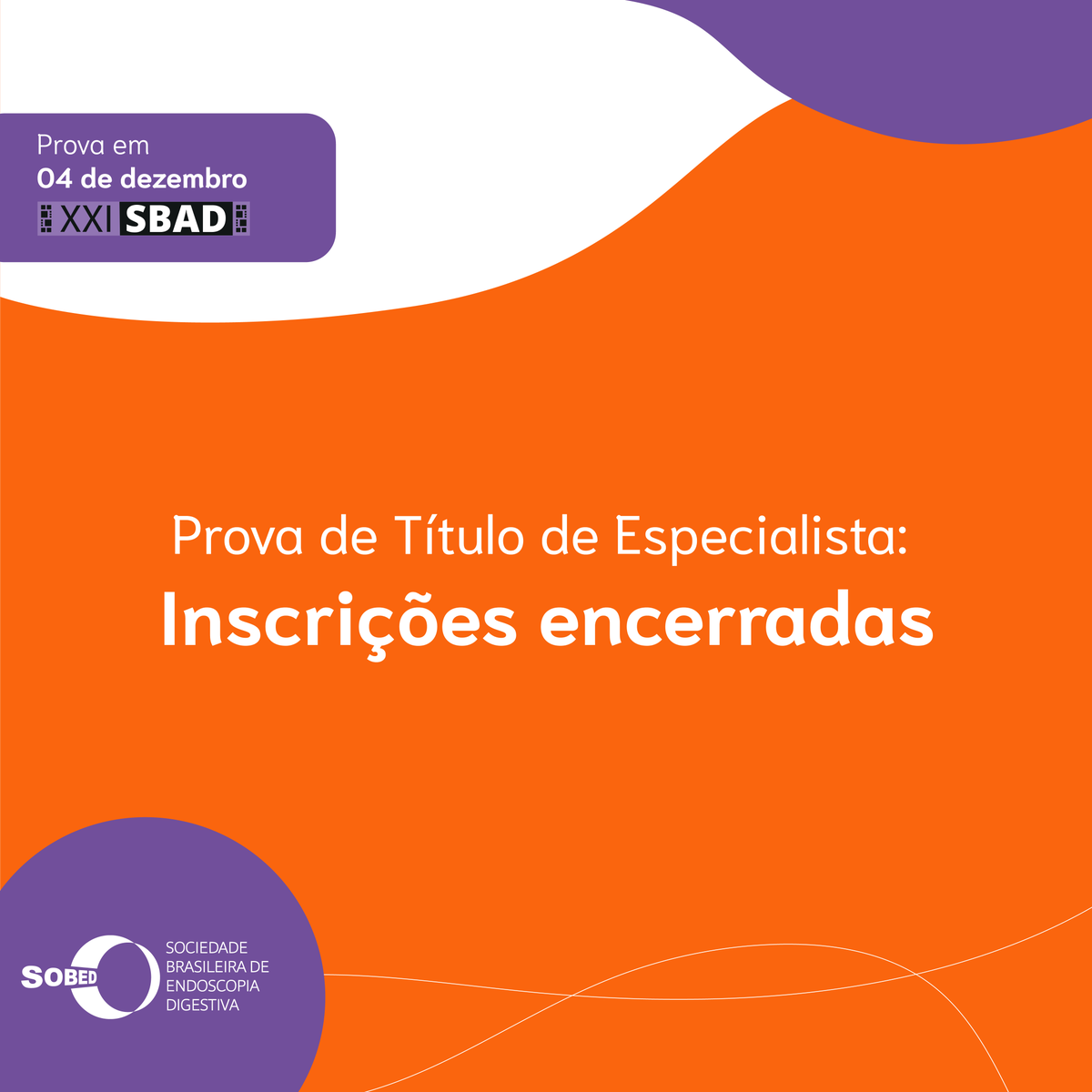 As inscrições para a Prova de título de especialista 2022 já se encerraram. E nós da Sobed desejamos para todos os inscritos uma boa prova! Temos certeza de que todos estão bem preparados. Nos vemos na SBAD 2022!