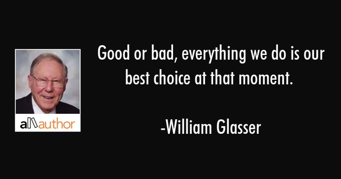 William Glasser was an American psychiatrist. Glasser was the developer of W. Edwards Deming's workplace ideas, reality therapy and choice theory. His innovations for individual counseling, work environments and school, highlight personal choice, personal responsibility and personal transformation. Wikipedia