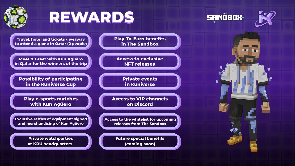 TheSandboxGame's tweet photo. Holding a @aguerosergiokun Avatar will enter you into the raffle to win a trip to #Qatar2022 and meet the man himself! https://t.co/jVLdjC2xvy