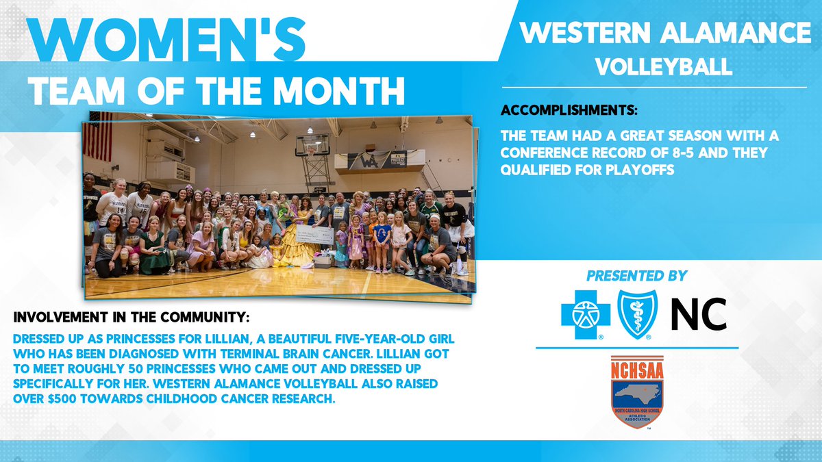 Congratulations to the @DubAVolleyball Team for being recognized as the @BlueCrossNC Women's Team of the Month!! @We_Are_WA