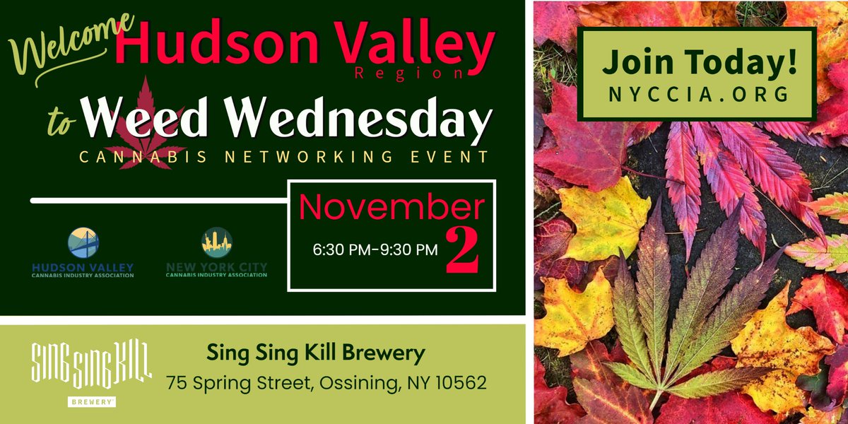 singsingkilbrew's tweet photo. Tonight is the night! Our first ever Cannabis Networking Event in the taproom hosted by NYC CIA! Come and network with cannabis experts, enthusiasts, etc. Please note on-premise consumption is prohibited!
#SingSingKillBrewery #OssiningNY #taproomevents #NYCCIA #craftbeer https://t.co/QmUV9Lb22C