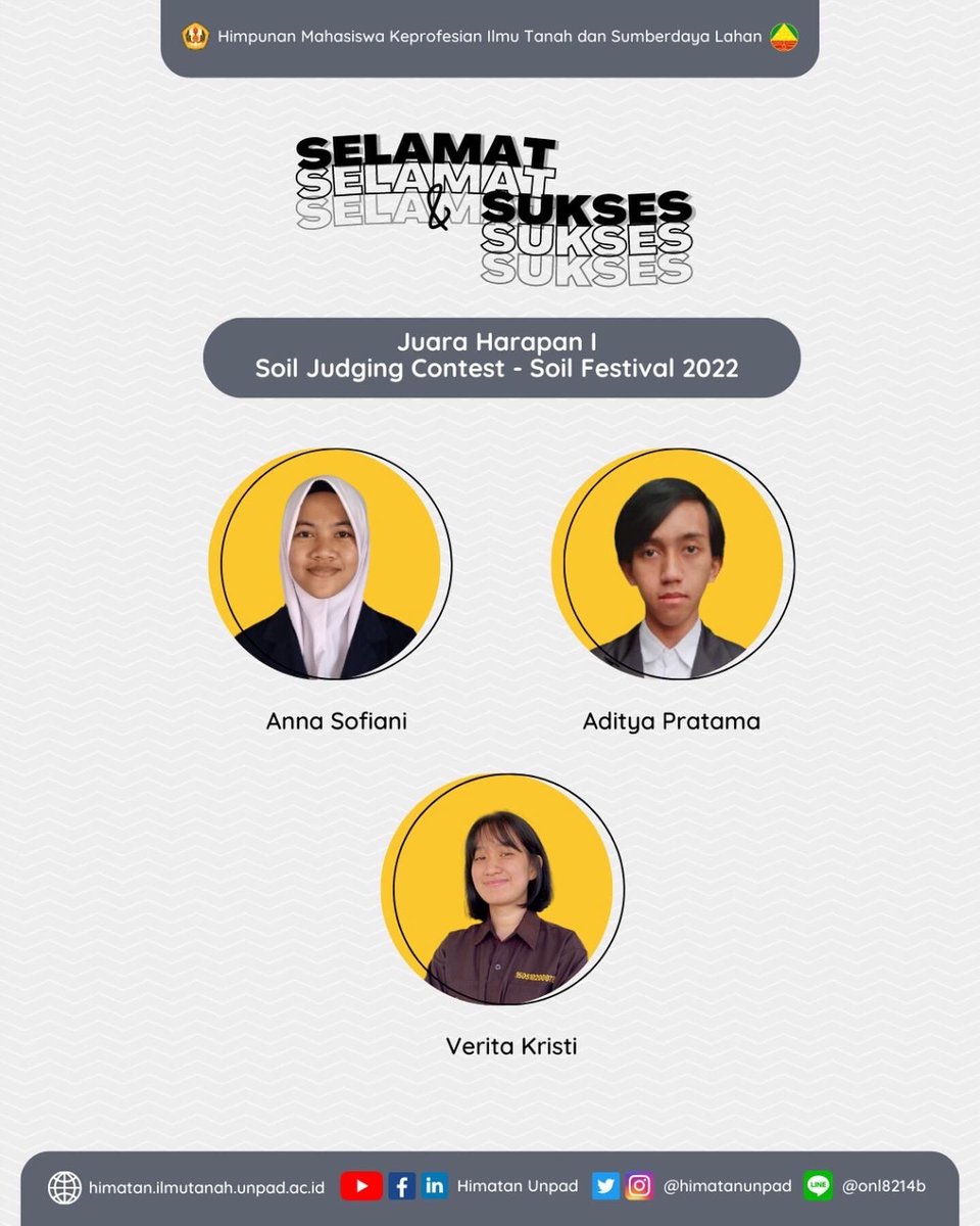 HimatanUnpad's tweet photo. JUARA HARAPAN 1 SJC - SOIL FESTIVAL
• Aditya Pratama
• Verita Kristi
• Anna Sofiani https://t.co/a2TbwrQ6Ed