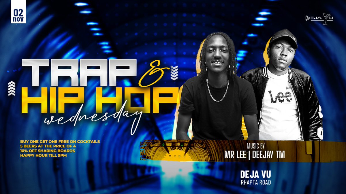 dejavuke's tweet photo. All #Trap and #Hiphop lovers gather around!! Wednesday just got lit! Music by MrLee and DeejayTM. Tag your squad along π
#dejavu #dejavulounge #dejavuloungeke #Trapmusic #hiphopmusic #music #trending #publicity254 #events254 https://t.co/iPGMOyP5KX