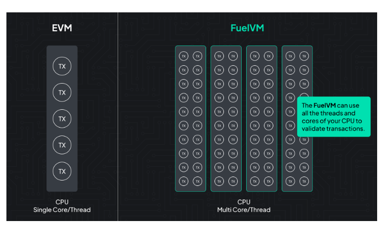 TineBousso's tweet photo. while vastly increasing the potential design space for developers. The FuelVM can use all the threads and cores of your CPU to validate transactions.@Fuellabs @Swaylang #blockchain #DeFi https://t.co/hHHDd9Fd49