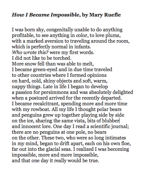 Who wrote this? were my first words.
I did not like to be torched. 

- Mary Ruefle in this generative "How I Became ______" poetic mode