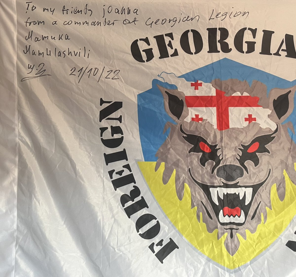 🔥💣BOOM❗️💥AUCTION💥
🔥Item: <a href="/georgian_legion/">Georgian Legion</a> FLAG❗️ which I received as a gift!  signed by the wolf Alfa 🐺commander <a href="/Mamulashvili_M/">Mamuka Mamulashvili</a> and <a href="/PaveltheGreat1/">Pavlo</a> 100%💵 goes to the purchase of equipment for military units and camera for the 🐺Wolf sniper.🎯Starting price: $200❗️Rules⤵️