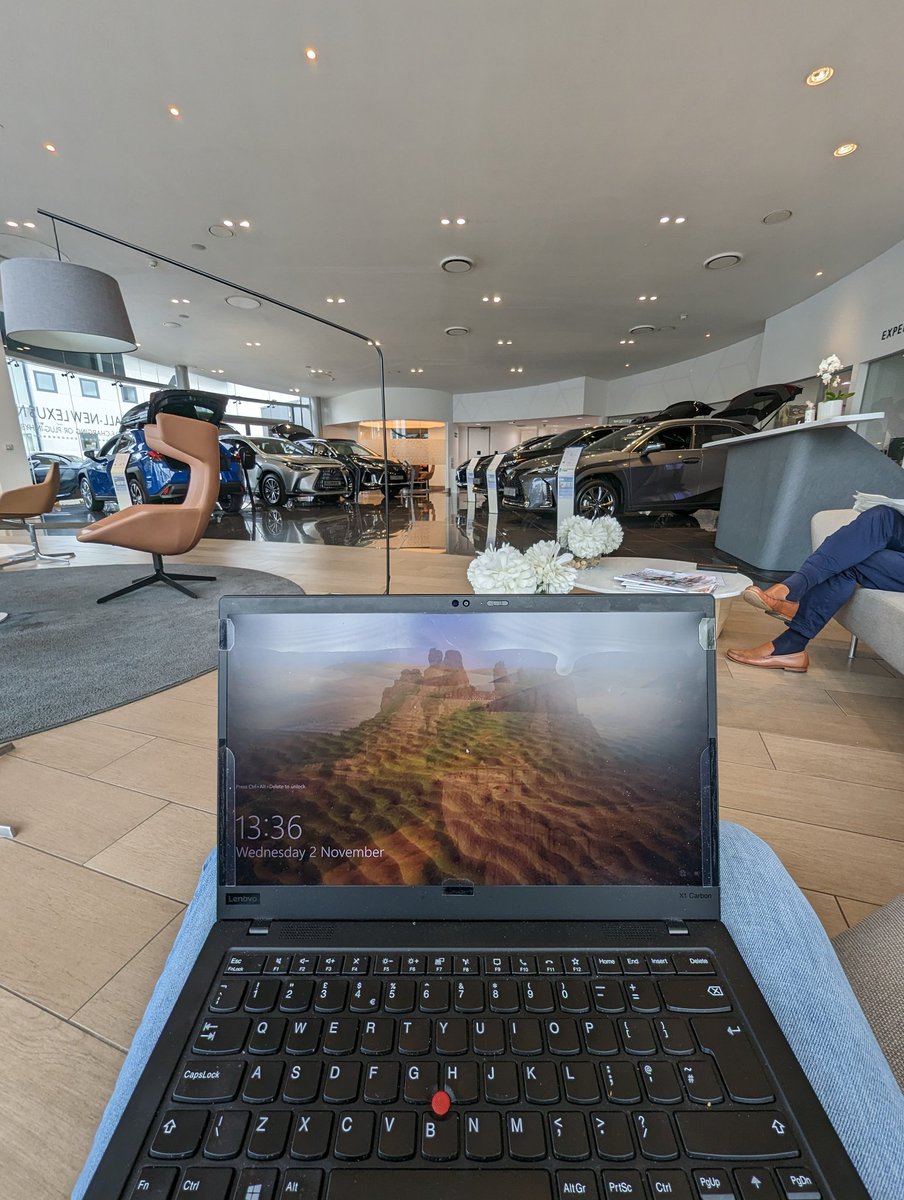 YotaWada's tweet photo. Time sure has changed. Working remotely at a car dealer to get my car serviced. This was unimaginable when I started working in the games industry many years ago.

#remoteworking #remotework #リモートワーク #hybridwork #workfromanywhere https://t.co/JrmAgyaBKF