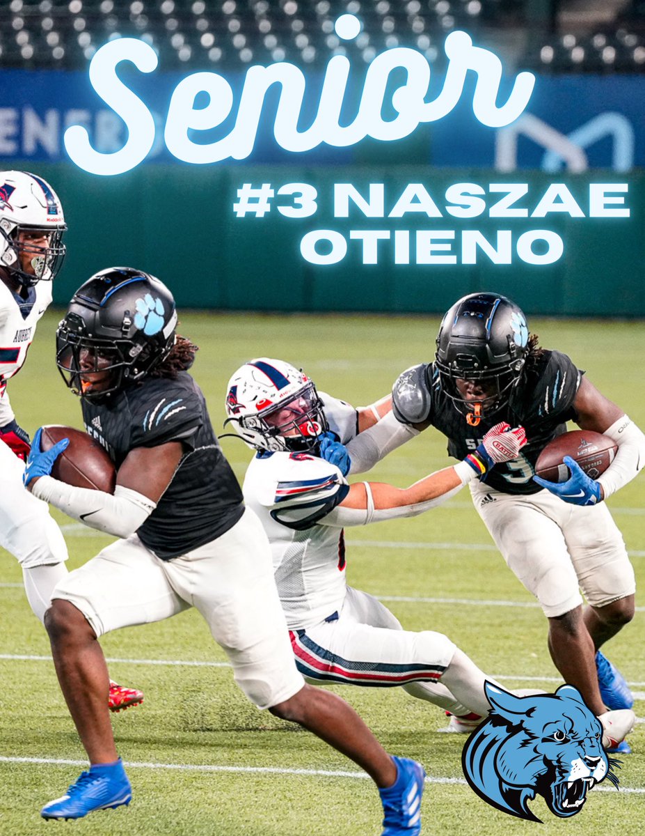SeguinCougarFB's tweet photo. 🚨Senior Spotlight🚨
#3 Naszae Otieno
Zae has been a 4yr letter and has played both sides of the ball throughout his career. Zae plans on continuing his football career at Texas A&amp;M commerce next fall. @coachjoegordon #family #SeguinNation https://t.co/t4eXir14E7