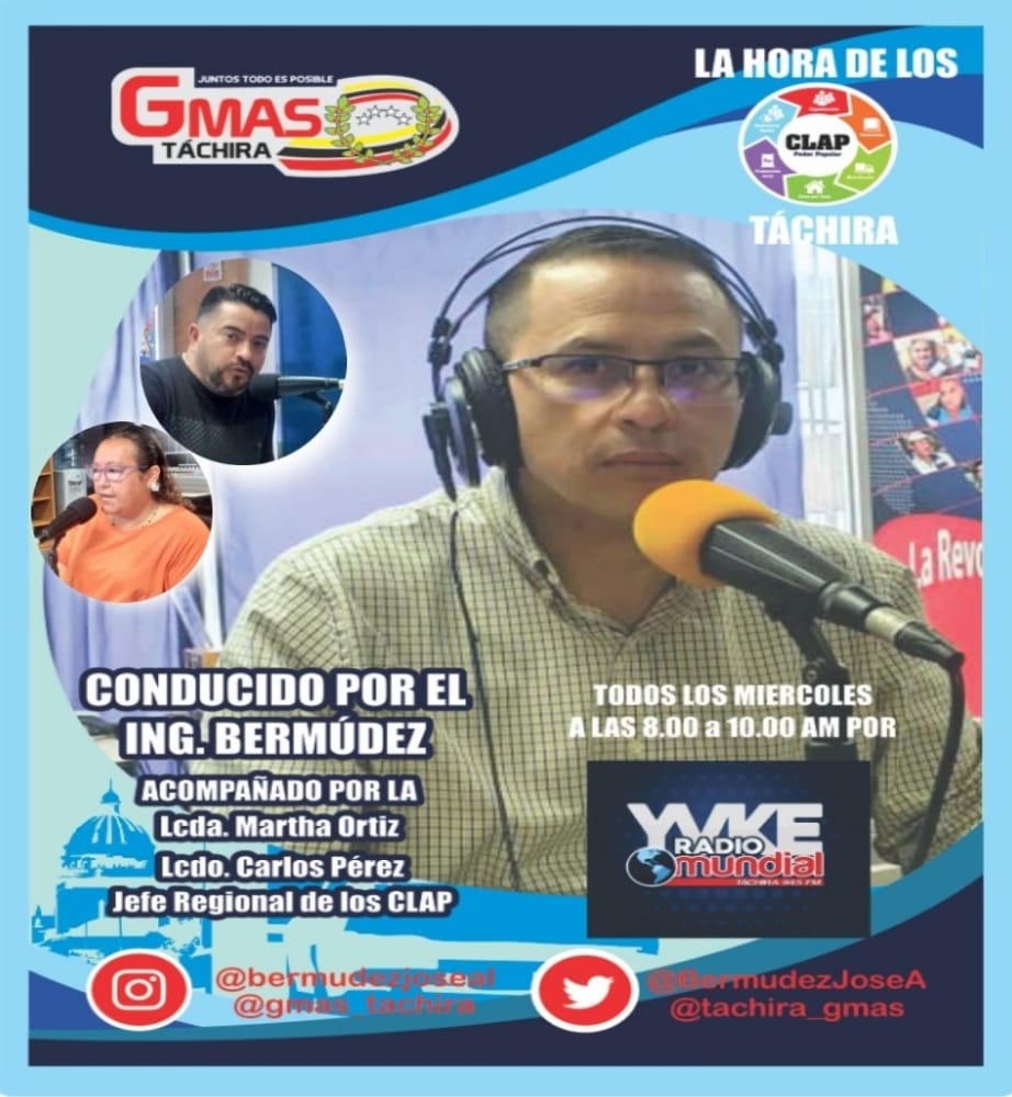 #02Nov A partir de las 8am, te esperamos por la 94.5 fm <a href="/YvkeTachira/">Yvke Tachira</a> en el programa semanal de "La Hora de los Clap" en compañía del Jefe Regional de los Clap <a href="/carlosperez_ch/">Carlos Alfonso Pérez</a> y la Tutora <a href="/mviviana_212/">Martha Viviana Ortiz</a> 
#ClapTachiraVanguardia
